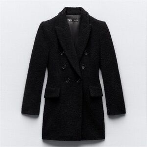 Zara Black Long boucle Double Breasted Blazer coat